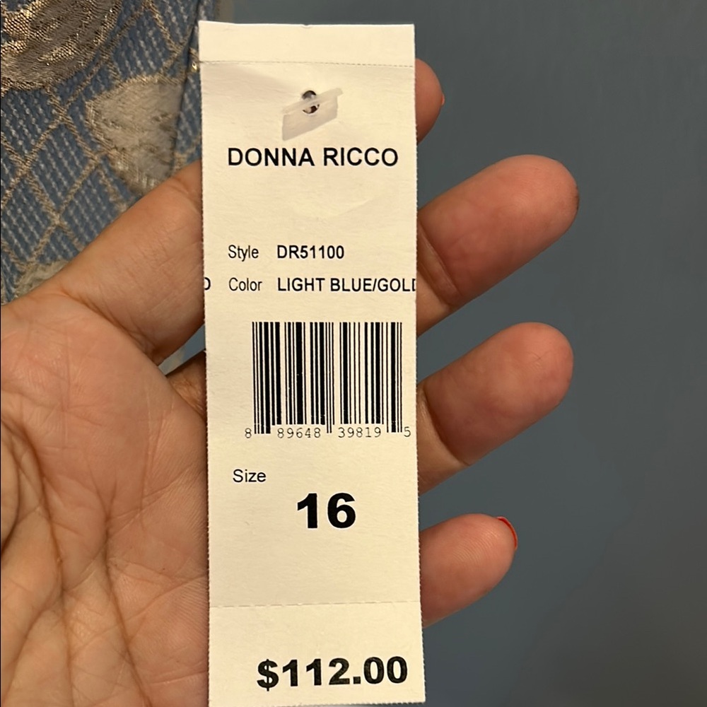 Donna Ricco Blue and Gold A-line Dress with V-Neckline and Pockets - Picture 5 of 8